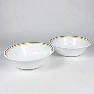 Set of 2 Corelle Primavera Blue & Yellow Rim Soup/Cereal Bowls